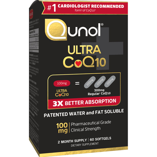 Qunol Ultra 100Mg Coq10, 3X Better Absorption, Patented Water and Fat Soluble Natural Supplement Form of Coenzyme Q10, Antioxidant for Heart Health, 60 Ct