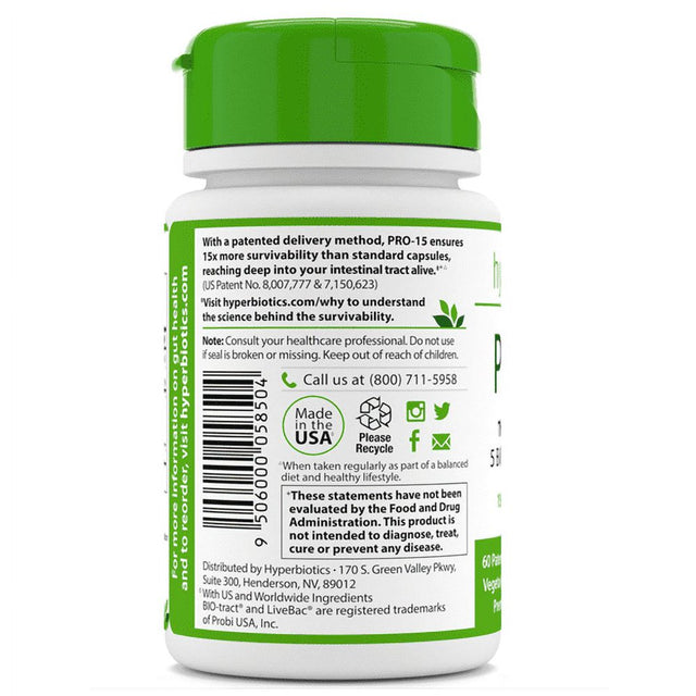 Hyperbiotics PRO-15 - 'The Perfect Probiotic' - Digestive & Immune Health - 60 Time Release Micro Pearls