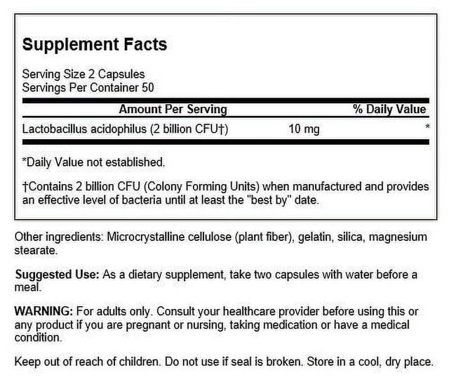 Swanson Lactobacillus Acidophilus 1 Billion Cfu 100 Caps 2 Pack