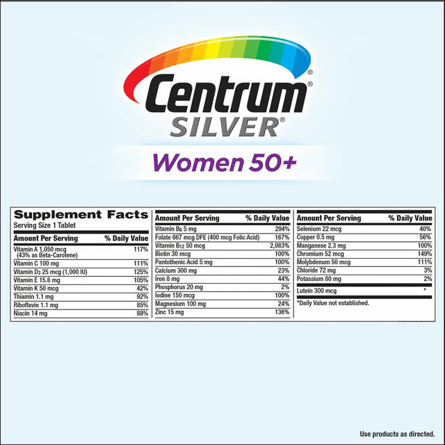 Centrum Silver Multivitamins for Women over 50, Multivitamin/Multimineral Supplement with Vitamin D3, B Vitamins, Calcium and Antioxidants - 275 Count