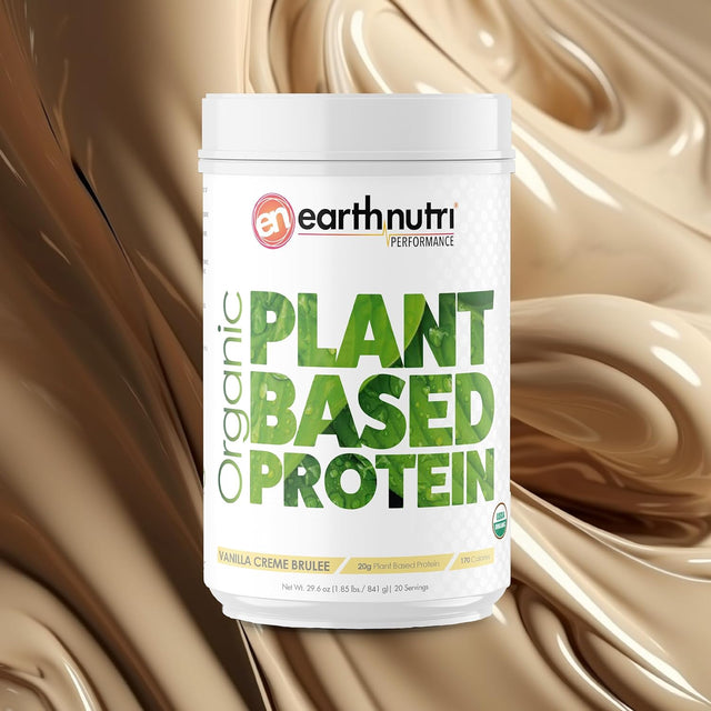 Organic Plant Based Protein Vanilla Creme Brulee Certified Organic Plant Sources, PANMOL B Complex, Quinoa Sprouts, Pea Protein, Flax Seed Protein 20 Servings