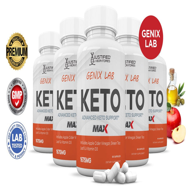 (5 Pack) Genix Lab Keto ACV MAX Pills 1675Mg Alternative to Gummies Dietary Supplement 300 Capsules