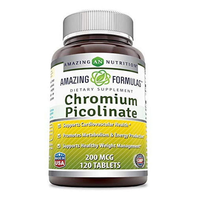 Amazing Formulas Chromium Picolinate Supplement - Supports Healthy Weight Management & Healthy Metabolism - 200 Mcg Tablets Pills - 120 Tablets - Great Value!!