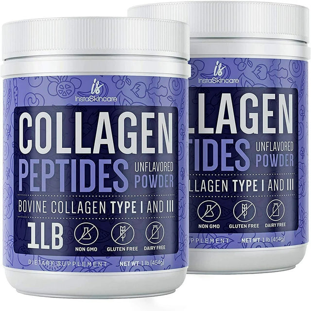 Collagen Powder Premium Peptides Hydrolyzed Anti-Aging Unflavored 1LB 2 Pack, Instaskincare