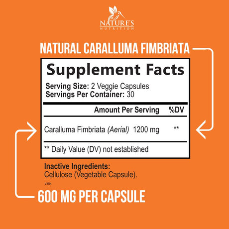 Pure Caralluma Fimbriata Extract Highly Concentrated 1200Mg - Natural Endurance Support, Best Vegan Supplement for Men & Women, Non-Gmo - 60 Capsules