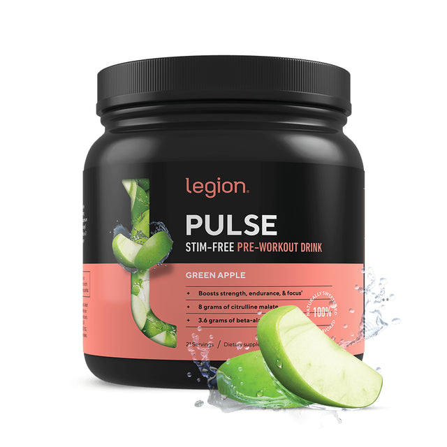 Legion Pulse Pre Workout Supplement - Best All Natural Pre Workout Drink for Men and Women, Naturally Sweetened (Caffeine Free Green Apple)