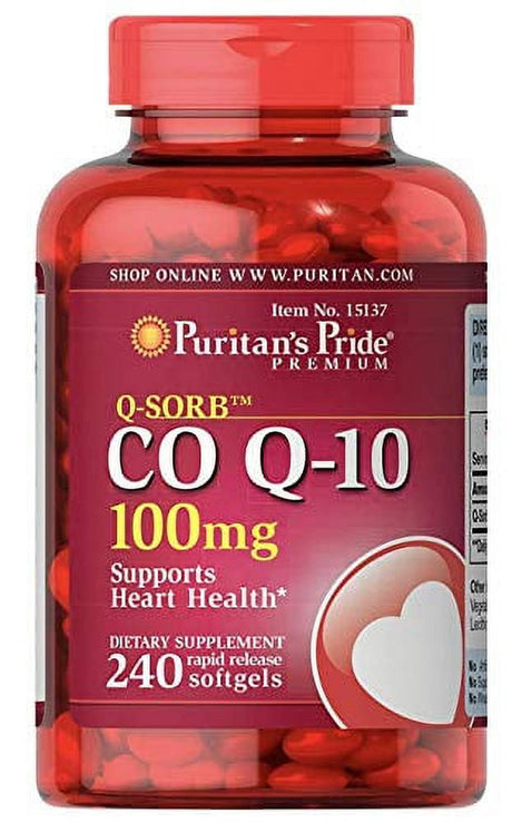 Puritans Pride Coq10 100Mg, Supports Heart Health, 240 Rapid Release Softgels