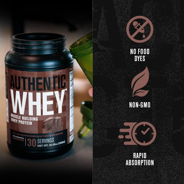 Jacked Factory Authentic Whey Muscle Building Whey Protein Powder - Low Carb, Non-Gmo, No Fillers, Mixes Perfectly - Chocolate Flavor