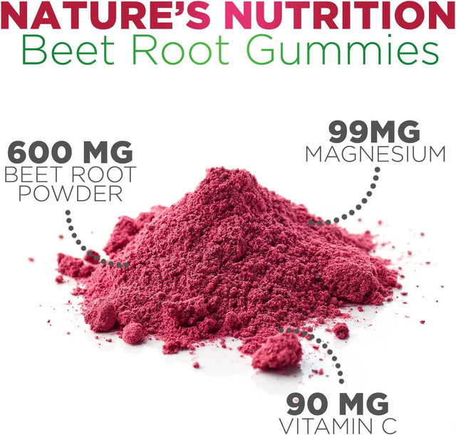 Nature'S Nutrition Beet Chews Gummies with Beetroot - Energy & Heart Health Support, Natural Nitric Oxide Production Support, Superfood Beets Soft Chews Gummy Supplement - 60 Count Beet Root Gummies