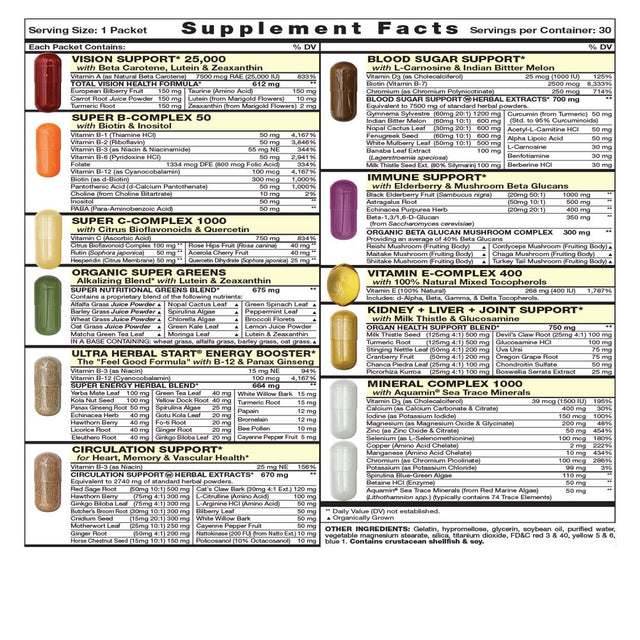 Total Start - Complete Daily Vitamin Pack - Blood Sugar, Immune Support, Ph Body Balance (30 Packets)