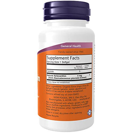 NOW Supplements, Astaxanthin 4 Mg Derived from Non-Gmo Haematococcus Pluvialis Microalgae and Has Naturally Occurring Lutein, Canthaxanthin and Beta-Carotene, 90 Softgels