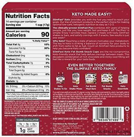 Low Carb Chocolate Snacks, Keto Friendly for Weight Loss with 0G Added Sugar & 3G Fiber, Mint Chocolate Cup, 14 Count Box (Pack of 4) (Packaging May Vary)