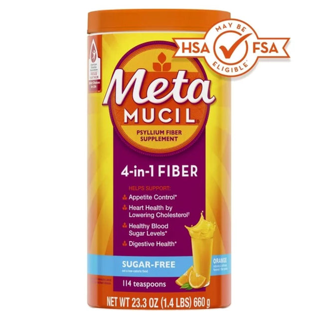 Metamucil Fiber Supplement 4-In-1, Psyllium Fiber Powder for Digestive Health, Orange, 114 Servings