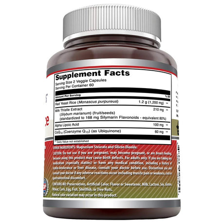 Amazing Formulas Red Yeast Rice Complex 1570 Mg per Serving 120 Veggie Capsules (Non-Gmo,Gluten Free) -With Coq10, Alpha Lipoic Acid & Milk Thistle