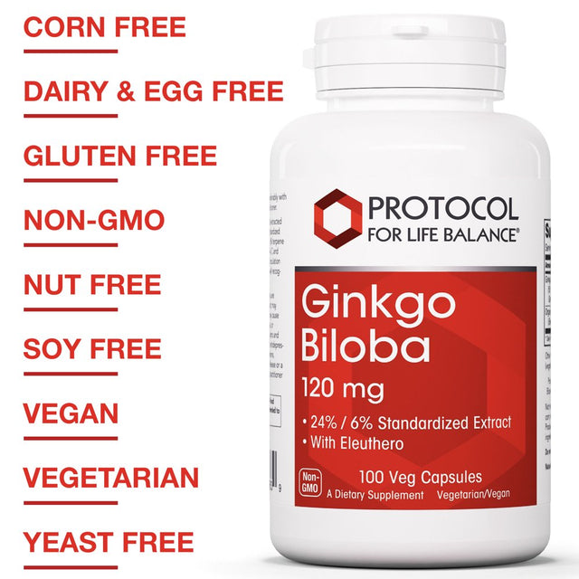 Protocol Ginkgo Biloba with Eleuthero Herbal Supplements - Circulation, Brain Support - 100 Veg Caps