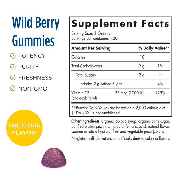 Nordic Naturals Pro Vitamin D3 Gummies, 1000 IU, Wild Berry, Non-Gmo 120 Ct