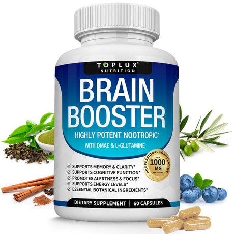 Toplux Brain Booster Nootropic Supplement Support Memory, Focus & Clarity DMAE for Mind 60 Capsules