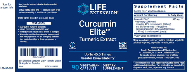 Life Extension Curcumin Elite Turmeric Extract, 90 Vegetarian Capsules