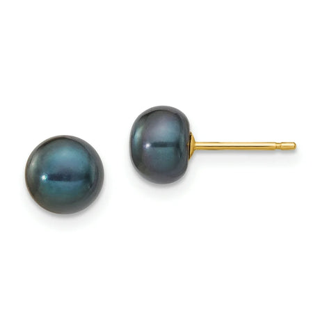 14K 6-7Mm Black Button FW Cultured Pearl Stud Post Earrings X60BB