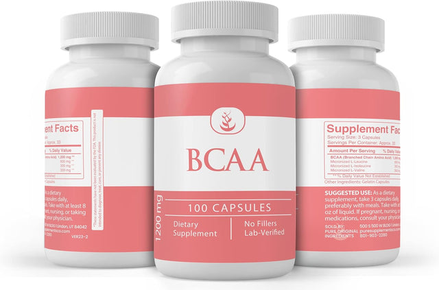 PURE ORIGINAL INGREDIENTS BCAA, (100 Capsules) Always Pure, No Additives or Fillers, Lab Verified