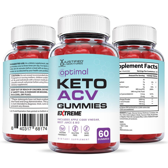 (10 Pack) Optimal Keto Extreme ACV Gummies 2000Mg Dietary Supplement 600 Gummys