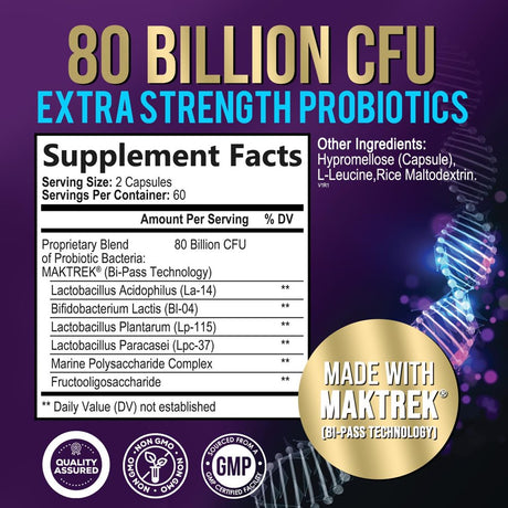 Nature'S Probiotics 80 Billion CFU + Prebiotics, Acidophilus Probiotic Supports Immune System & Digestive Health, Supports Occasional Constipation, Supplement for Women Feminine Health - 120 Capsules