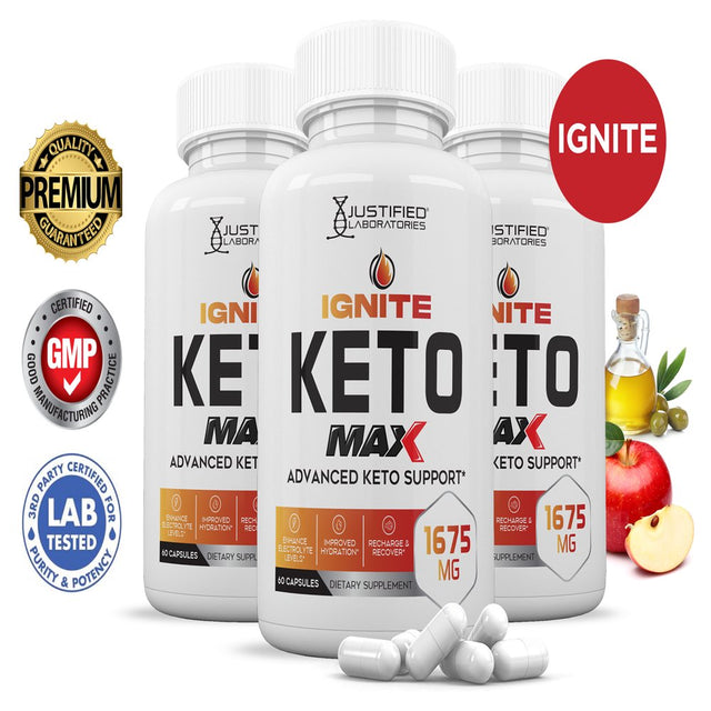 (3 Pack) Ignite Keto ACV MAX Pills 1675Mg Alternative to Gummies Dietary Supplement 180 Capsules