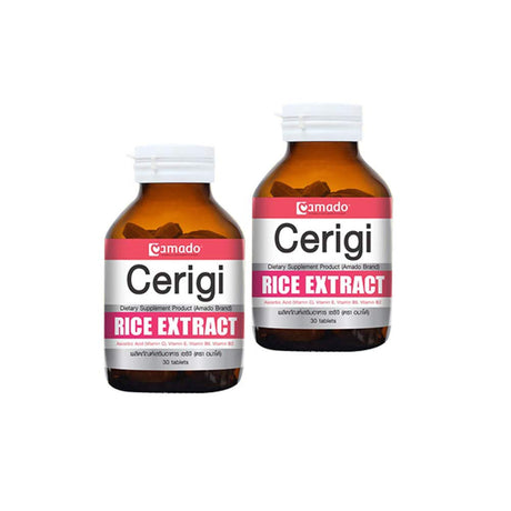 Set 2 Bottles.Amado Cerigi Rice Extract (30 Tablets X 1 Bottle) Smooth, Clear, without Acne, Freckles, Dark Spots, Rejuvenation