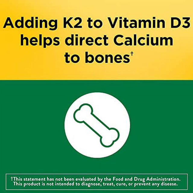 Nature Made Vitamin D3 K2, 5000 IU (125 Mcg) Vitamin D, Dietary Supplement for Bone, Teeth, Muscle and Immune Health Support, 30 Softgels, 30 Day Supply