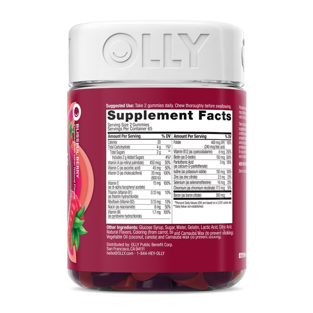 OLLY Women'S Daily Multivitamin Gummy, Health & Immune Support, Berry, 130 Ct