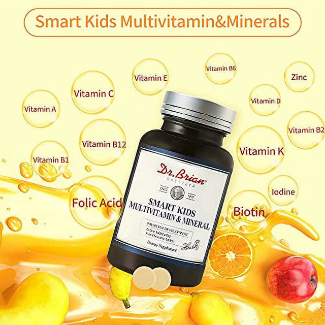 Dr.Brian Kids Vitamins Chewable 9 Multivitamins&4 Minerals for Children Support Immunity,Eye, Bone,Heart,Energy Metabolism