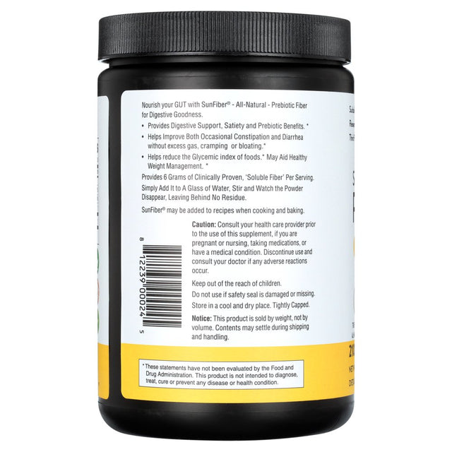 Sandhu'S Sunfiber® Prebiotic Fiber Supplement Powder, Supports Gut Health, Unflavored, 30 Servings