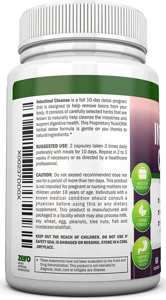 Intestinal Cleanse - All Natural Herbal Detox Formula - Full 10-Day Detox Program - Wormwood, Cranberry, Paul D'Arco, Goldenseal, Garlic, Black Walnut Hull, Echinacea and 10 Other Natural Ingredients