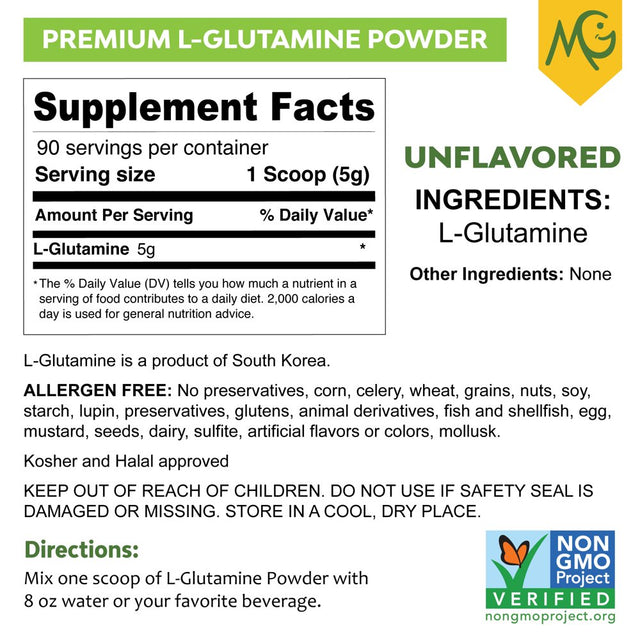 Marigold L-Glutamine Powder Unflavored - Gut, Immune, & Muscle Support, Non-Gmo, Allergen-Free