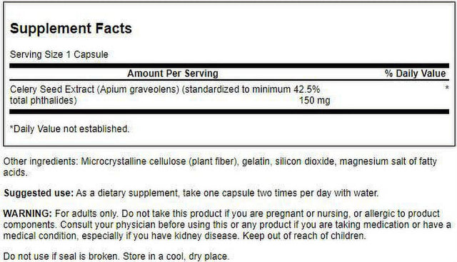 Swanson Maximum Strength Celery Seed Extract Capsules, 150 Mg, 60 Count