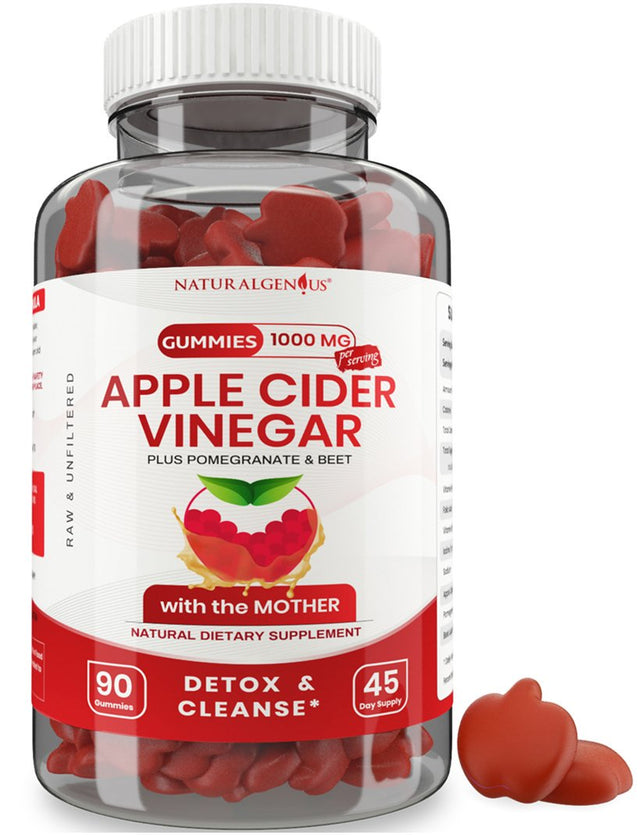 Natural Genius Vegan Apple Cider Vinegar Gummy Vitamins - 2X ACV with the Mother for Detox, Weight Loss 90 Ct