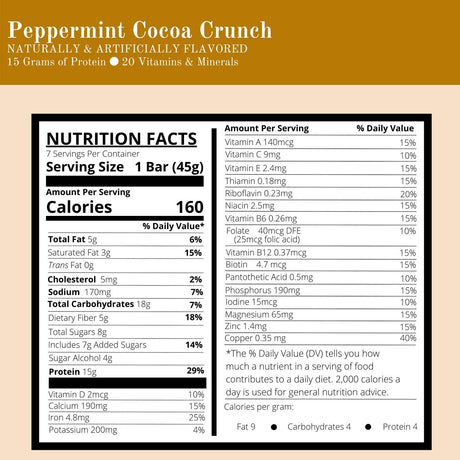 Peppermint Cocoa Crunch Bar 15 Grams of Protein 17 Vitamins and Minerals