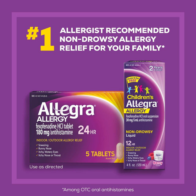 Allegra Adult 24 Hour Non-Drowsy Antihistamine Allergy Relief Medicine 180Mg Tablets 5Ct