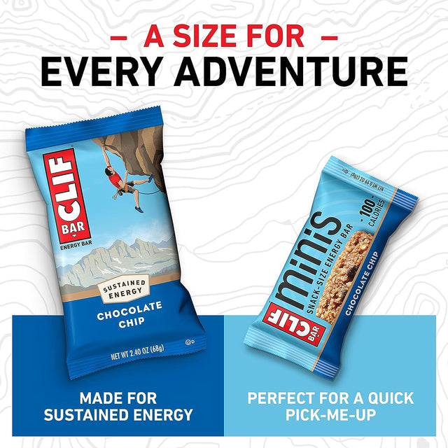 CLIF BAR - Chocolate Chip - Full Size and Mini Energy Bars - Made with Organic Oats - Non-Gmo - Plant Based - Amazon Exclusive - 2.4 Oz. and 0.99 Oz. (20 Count)