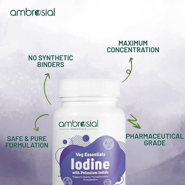 Ambrosial Iodine 5000 Mcg with 7500 Mcg Potassium Iodide| High Strength Iodine Tablets (Pack of 1-60 Tablets)