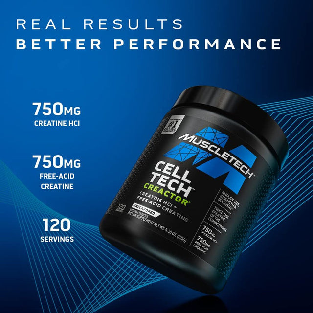 Creatine Powder | Muscletech Cell-Tech Creactor | Creatine Hcl Formula | Muscle Builder for Men & Women | Creatine Hcl + Free-Acid Creatine | Creatine Supplements | Blue Raspberry Blast, 120 Servings