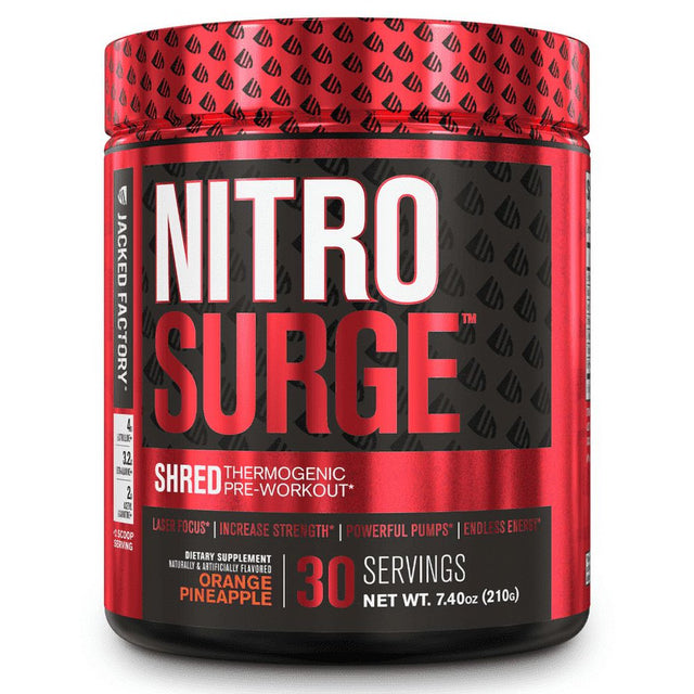 Nitrosurge Shred Pre Workout Supplement - Energy Booster, Instant Strength Gains, Sharp Focus, Powerful Pumps - Nitric Oxide Booster & Preworkout Powder - 30Sv, Orange Pineapple