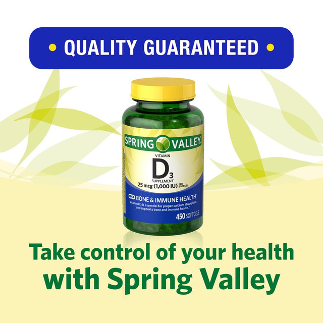 Spring Valley Vitamin D3 Softgels, 25Mcg, 1,000 IU, 450 Count