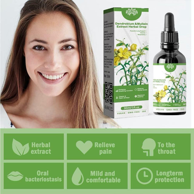 Clearbreath Dendrobium & Mullein Extract - Powerful Lung Support & Cleanse & Respiratory, Herbal Lung Health Essence, Clearbreath Dendrobium & Mullein Extract Herbal Drops