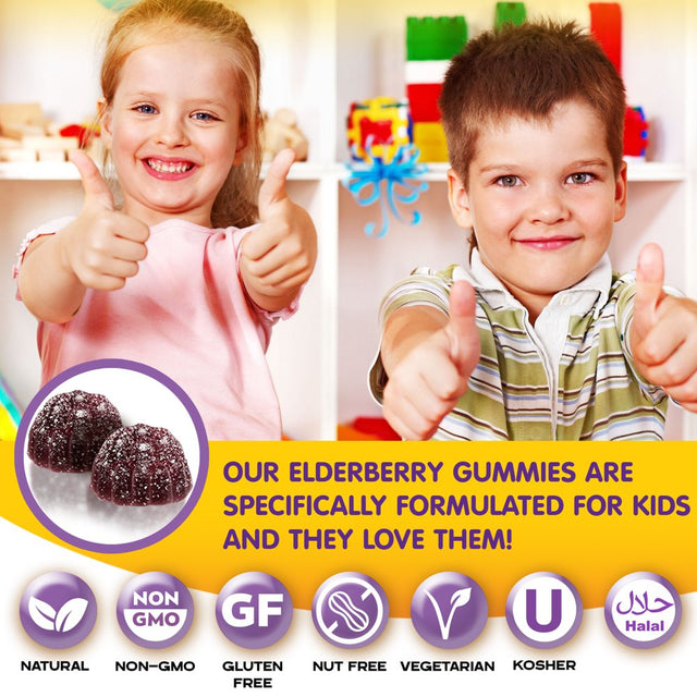 Health Supplied Sambucus Black Elderberry Gummies for Kids | Triple Immune Support | Elderberry plus Vitamin C & D