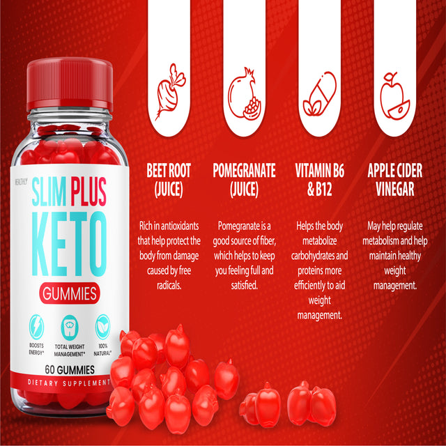 Slim plus Keto Gummies for Weight Loss ACV Apple Cider Vinegar 100% Natural (60 Gummies)