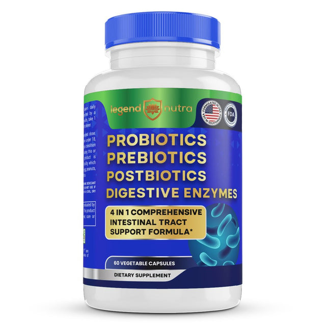 Probiotics Prebiotics Postbiotics Digestive Enzymes 4 in 1 for Men Women, 60 Ct, Legend Nutra