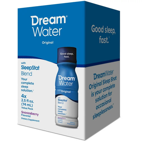 Dream Water Sleep Aid Supplement Drink; Snoozeberry Liquid Shot W/ 5Mg Melatonin, GABA, 5-HTP, 4-Count