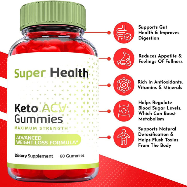 (1 Pack) Super Health Keto ACV Gummies - Supplement for Weight Loss - Energy & Focus Boosting Dietary Supplements for Weight Management & Metabolism - Fat Burn - 60 Gummies