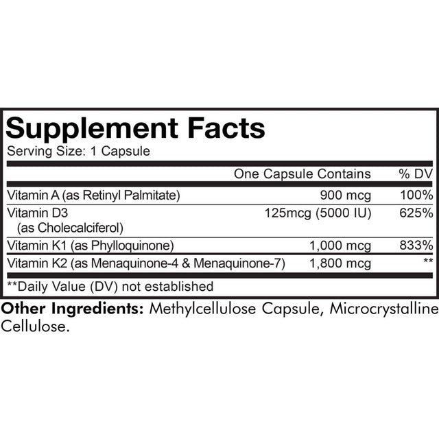 Codeage ADK Vitamins, 6-Month Supply, Vitamin A, 5000 IU Vitamin D3, Vitamin K1 & K2 (MK7 & MK4), 180 Ct